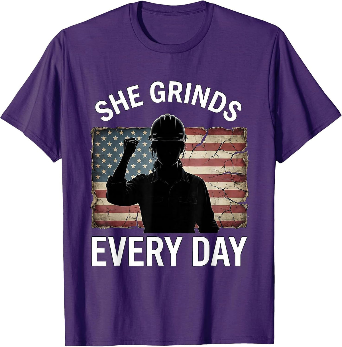 She Grinds Every Day Labor Day Hustle Design T-Shirt - Purple