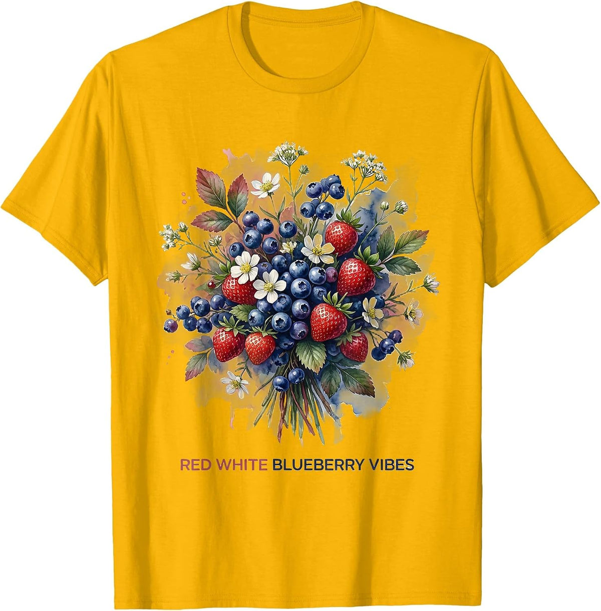 Red White Blueberry Vibes Patriotic Design T-Shirt - Golden Yellow