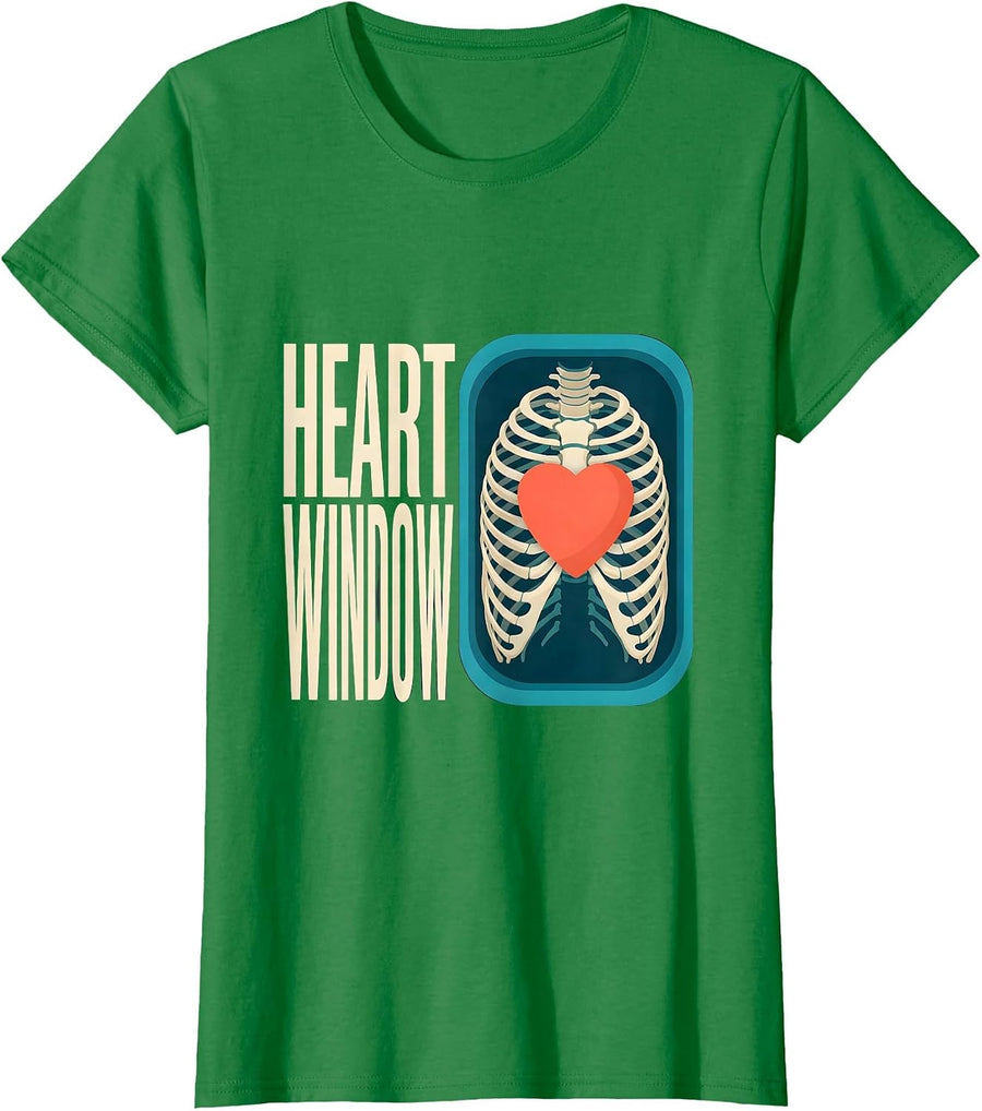 Women's Heart Window Funny Radiology Tech Skeleton Valentine Humor T-Shirt - Kelly Green