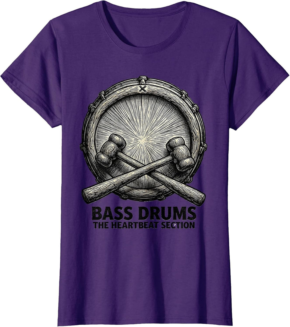 Women's BASS DRUMS: THE HEARTBEAT SECTION Drummer Percussionist T-Shirt - Purple