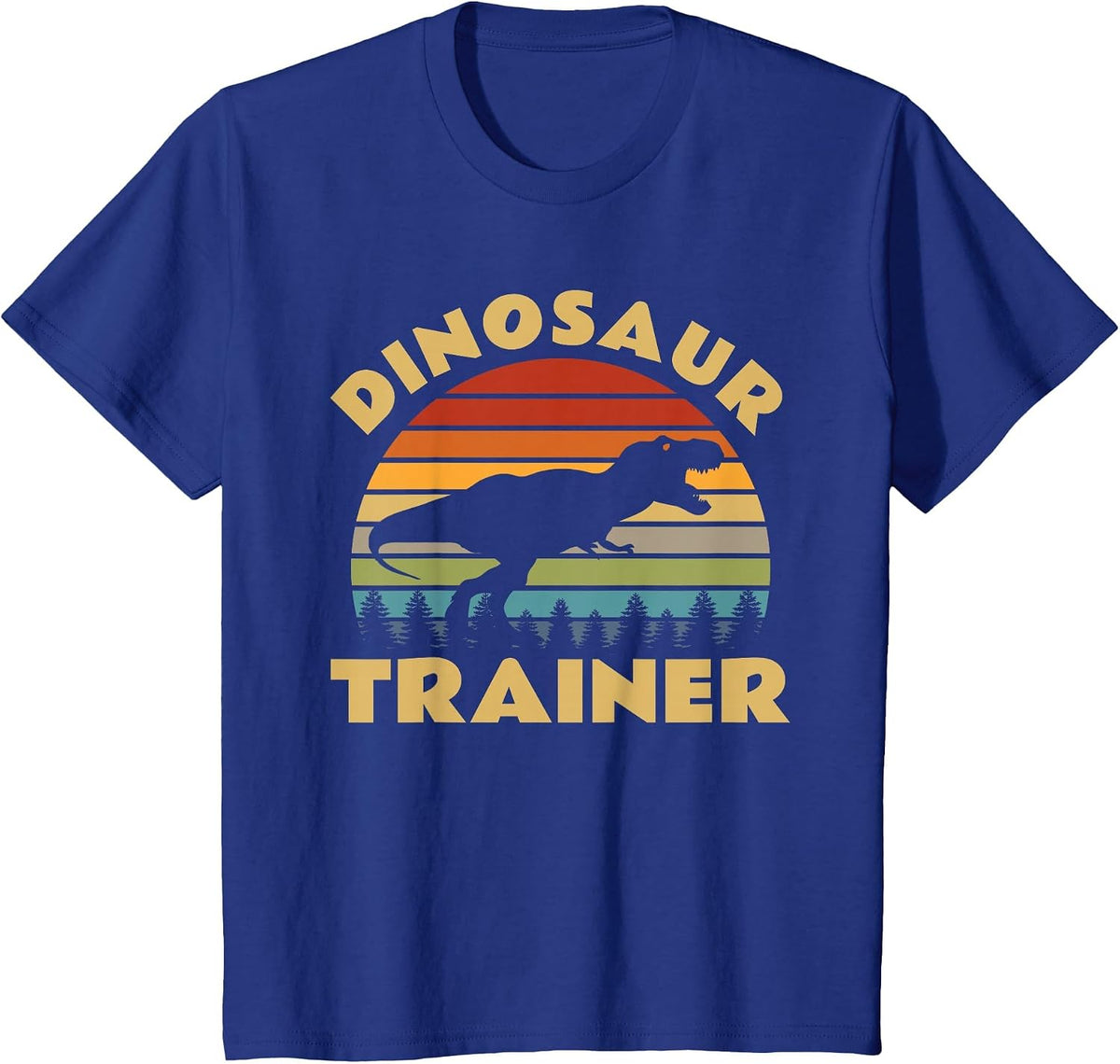 Dinosaur Trainer Halloween Costume Retro Sunset Dino Outline T-Shirt - Royal Blue