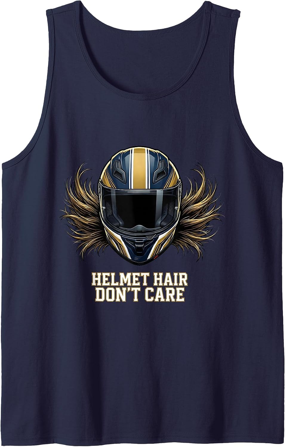 Helmet Hair Don't Care Motorcycle Biker Design Tank Top - Navy Blue