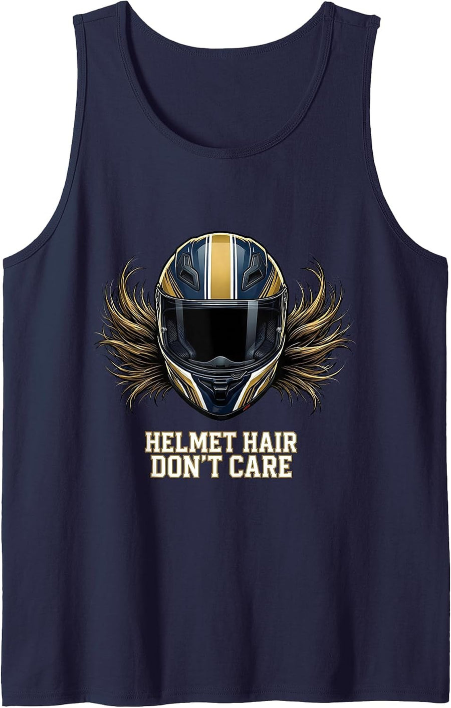 Helmet Hair Don't Care Motorcycle Biker Design Tank Top - Navy Blue