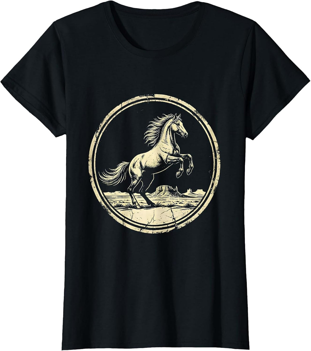 Women's Rearing Horse Desert Mesa Western Graphic T-Shirt - Black