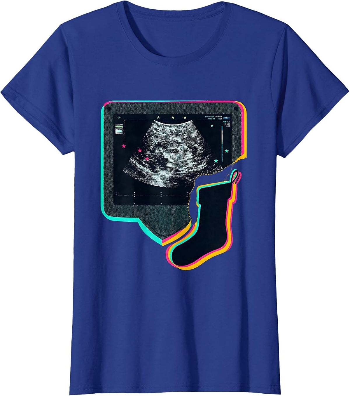 Women's Dark Ultrasound Console Christmas Stocking Sonographer Humor T-Shirt - Royal Blue