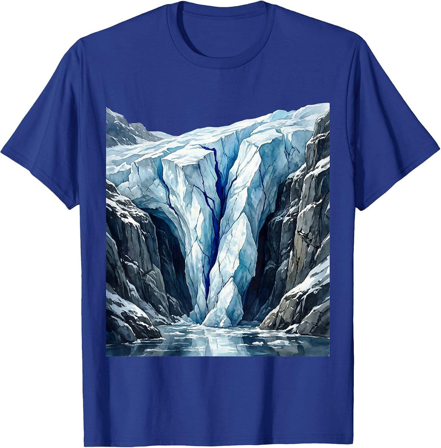 Glacier Mountain Valley Nature Illustration T-Shirt - Royal Blue