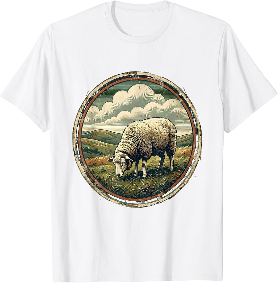 Men's Lone Sheep in Green Meadow Psalm 23 Illustration T-Shirt - White