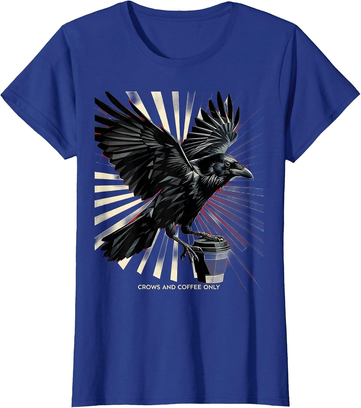 Women's Crows and Coffee Only Dark Bird Lover Design T-Shirt - Royal Blue