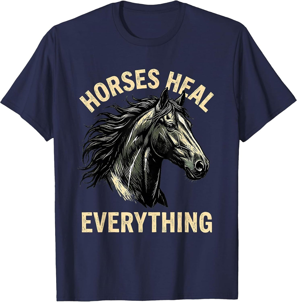 Men's Horses Heal Everything Equestrian Design T-Shirt - Navy Blue