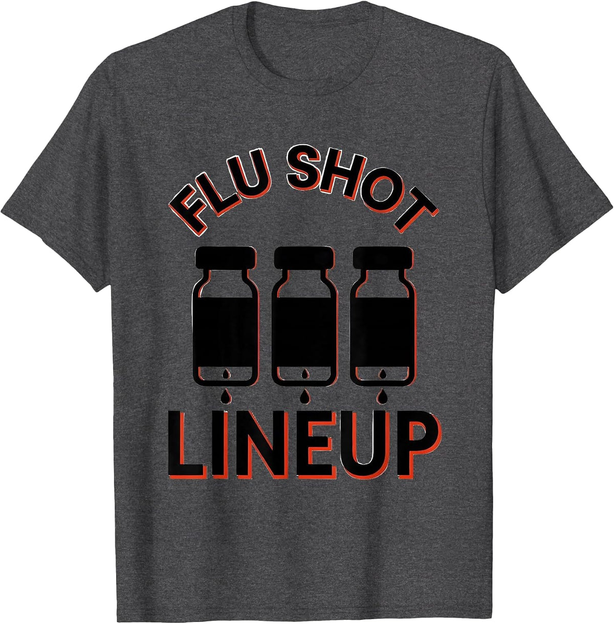 Men's Flu Shot Lineup Funny Nurse Doctor Healthcare Worker Humor T-Shirt - Dark Heather Grey