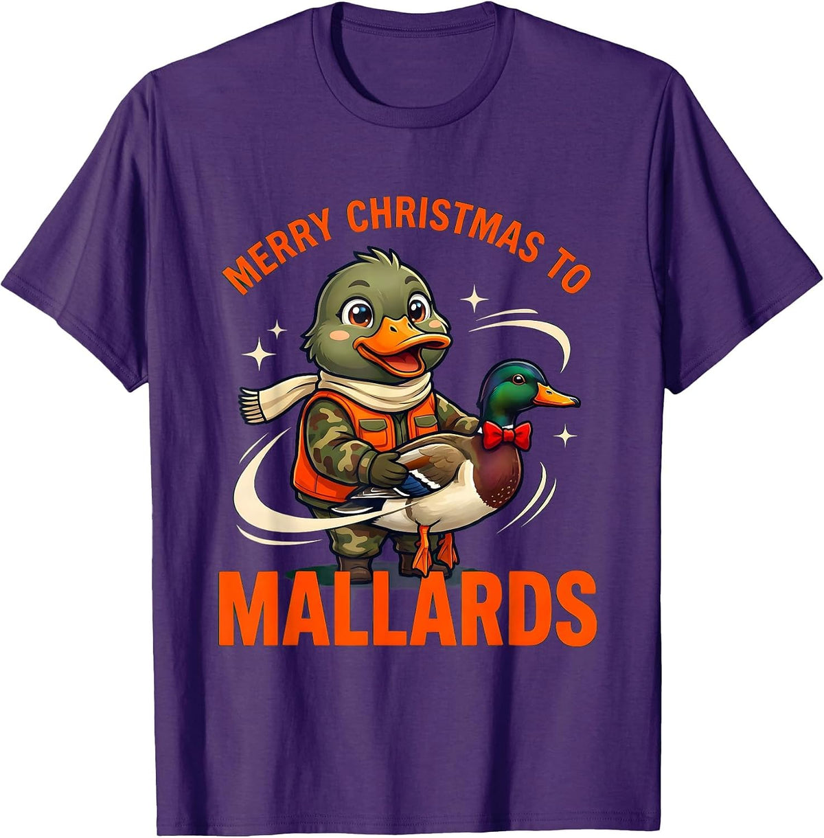 Men's MERRY CHRISTMAS TO MALLARDS Funny Duck Hunter Christmas T-Shirt - Purple