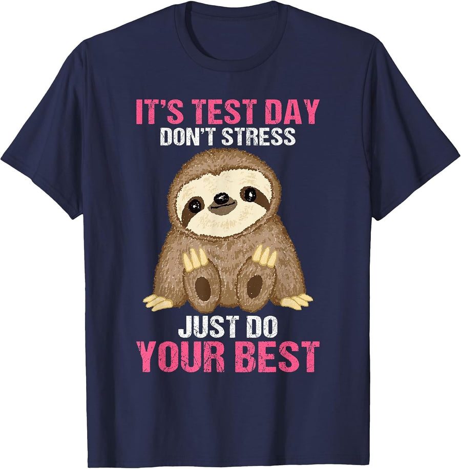 It's Test Day Sloth Teacher T-Shirt - Navy Blue