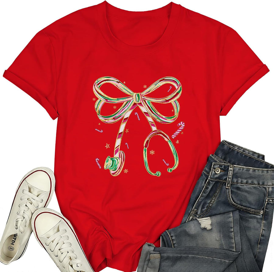 Nurse Shirts for Women Nursing Life T-Shirts School Registered Nurse Week Tees Tops - Red