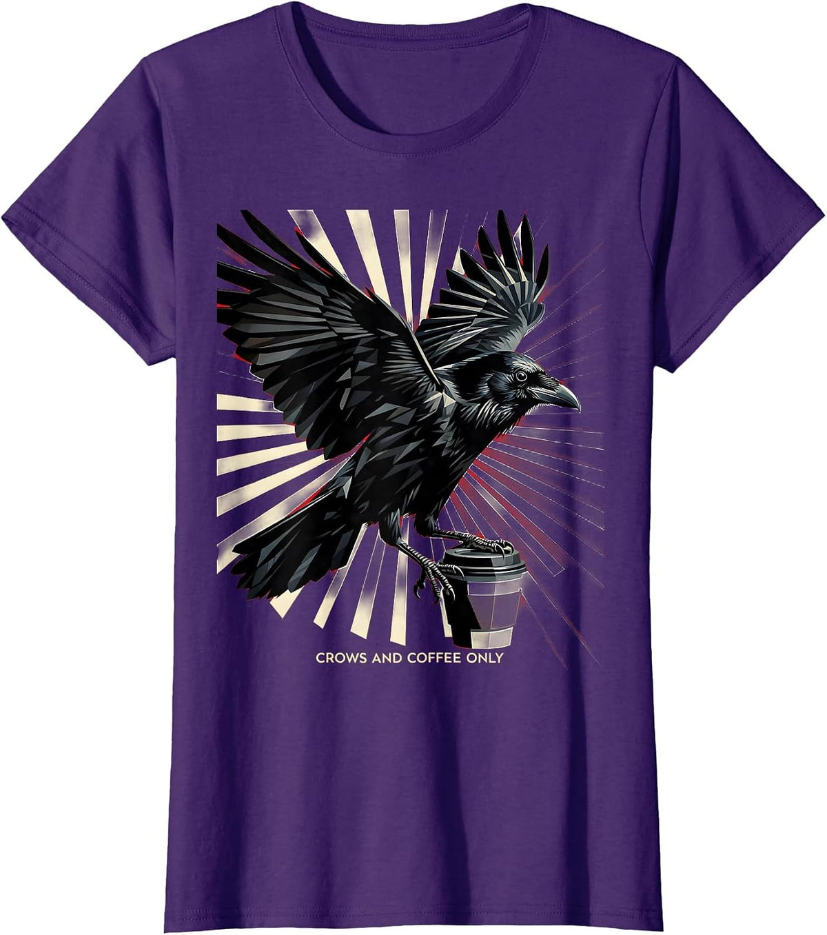 Women's Crows and Coffee Only Dark Bird Lover Design T-Shirt - Purple