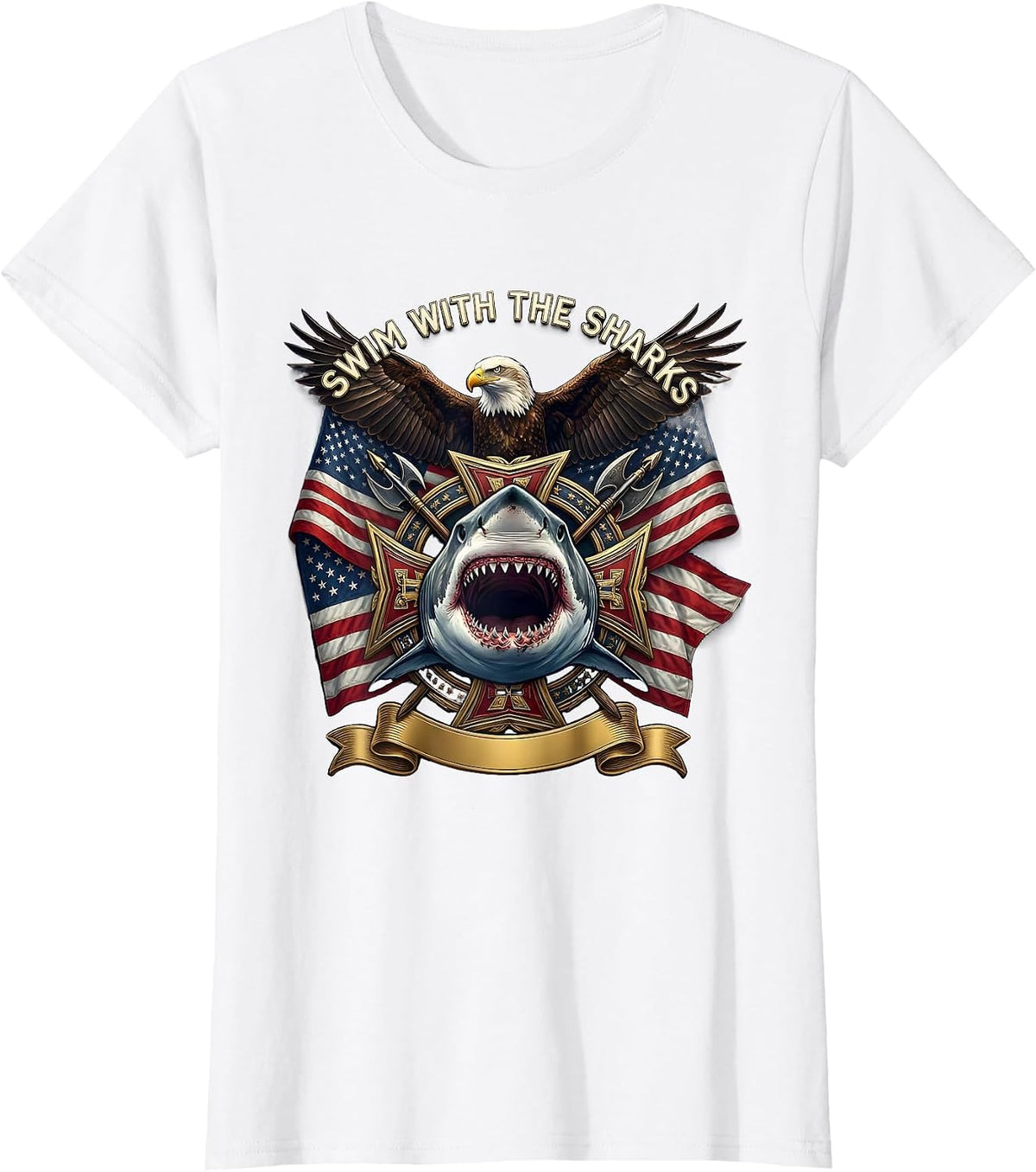 Swim With The Sharks Animal Kingdom Design T-Shirt - White