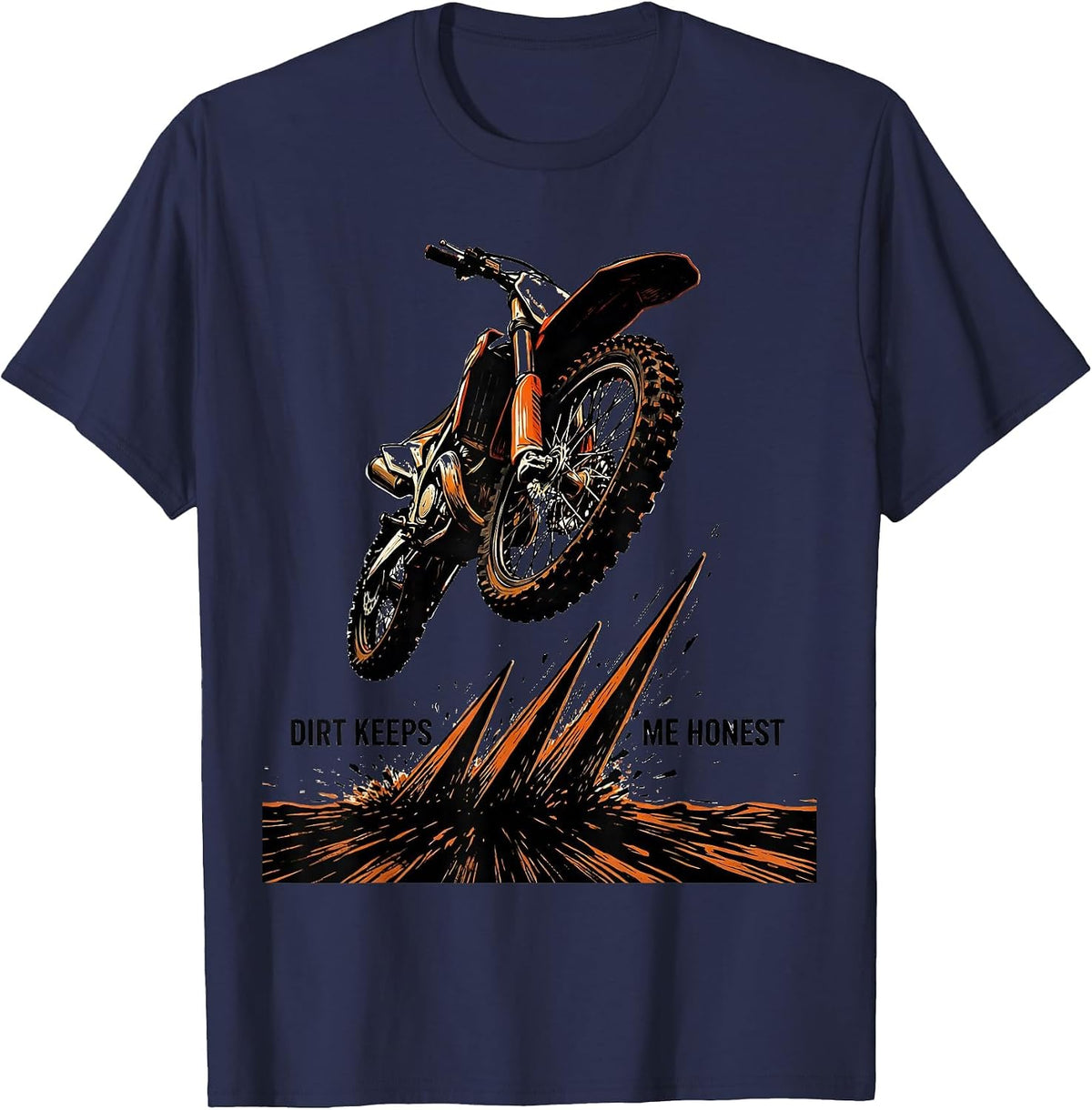 Men's Dirt Keeps Me Honest Linocut Motocross Rider Dirt Bike Pride T-Shirt - Navy Blue