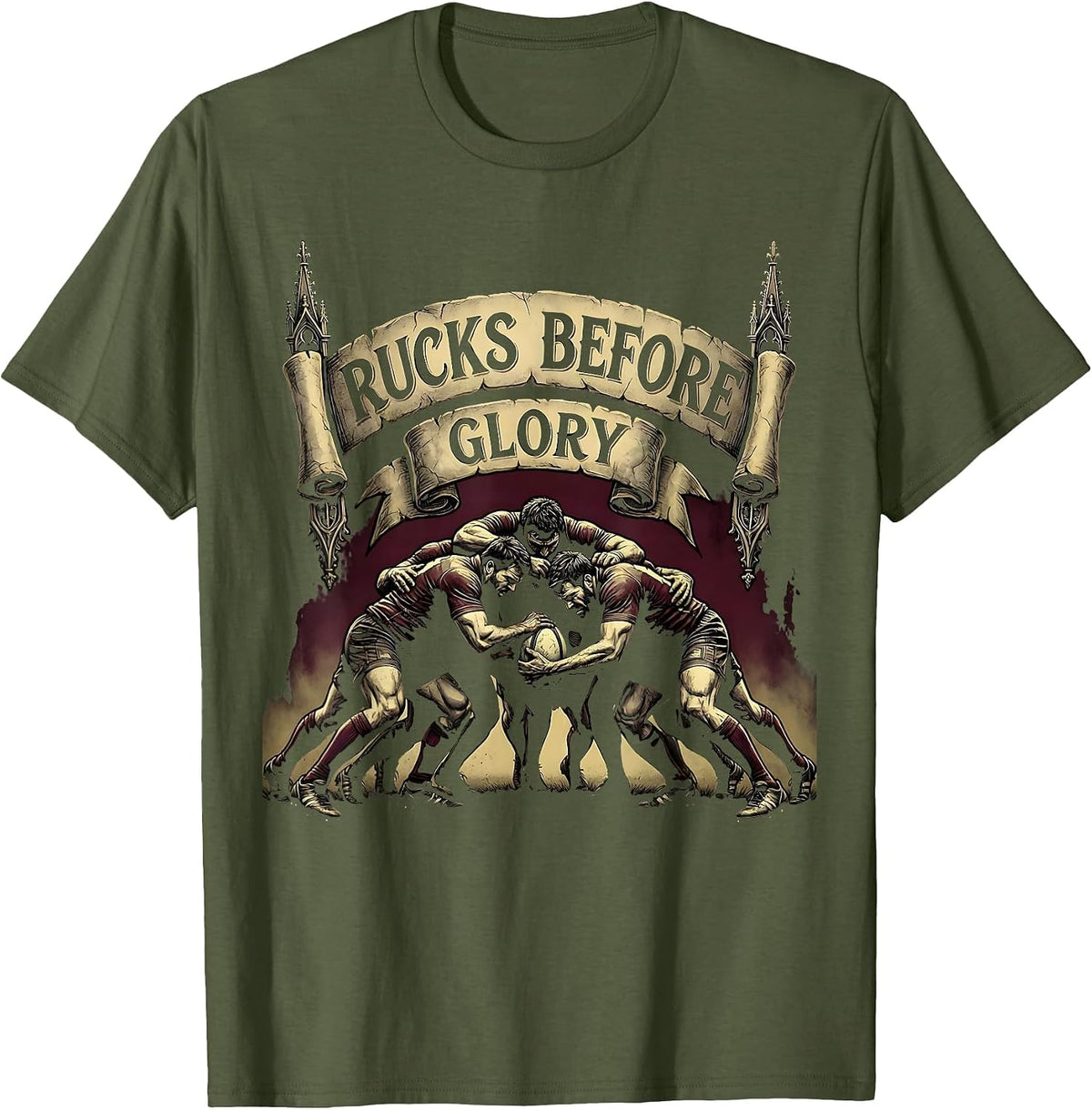 Men's Rucks Before Glory Rugby Graphic Design T-Shirt - Olive Green