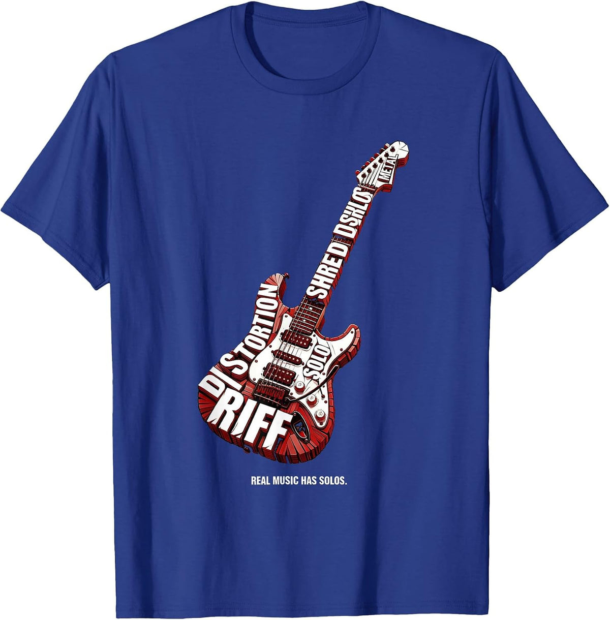 Men's Real Music Has Solos Metal Guitar Design T-Shirt - Royal Blue