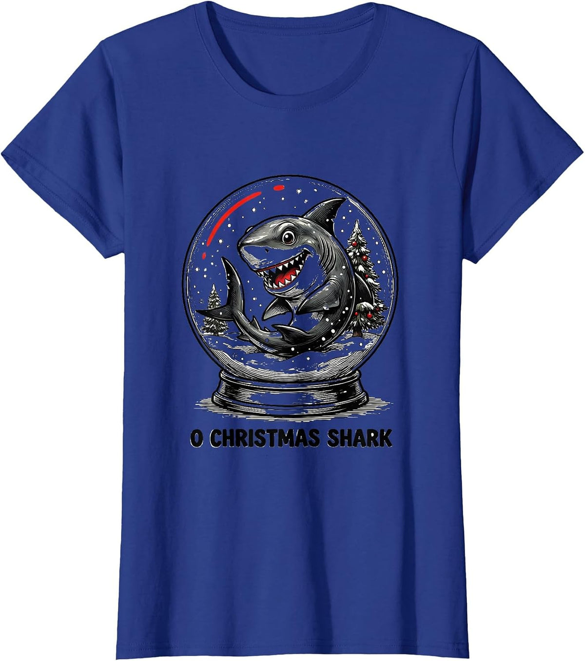 Women's O Christmas Shark Funny Shark Lover Christmas Pun Novelty T-Shirt - Royal Blue
