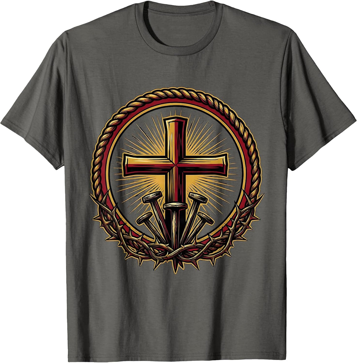 Glowing Cross Three Nails Faith Graphic Design T-Shirt - Asphalt Grey