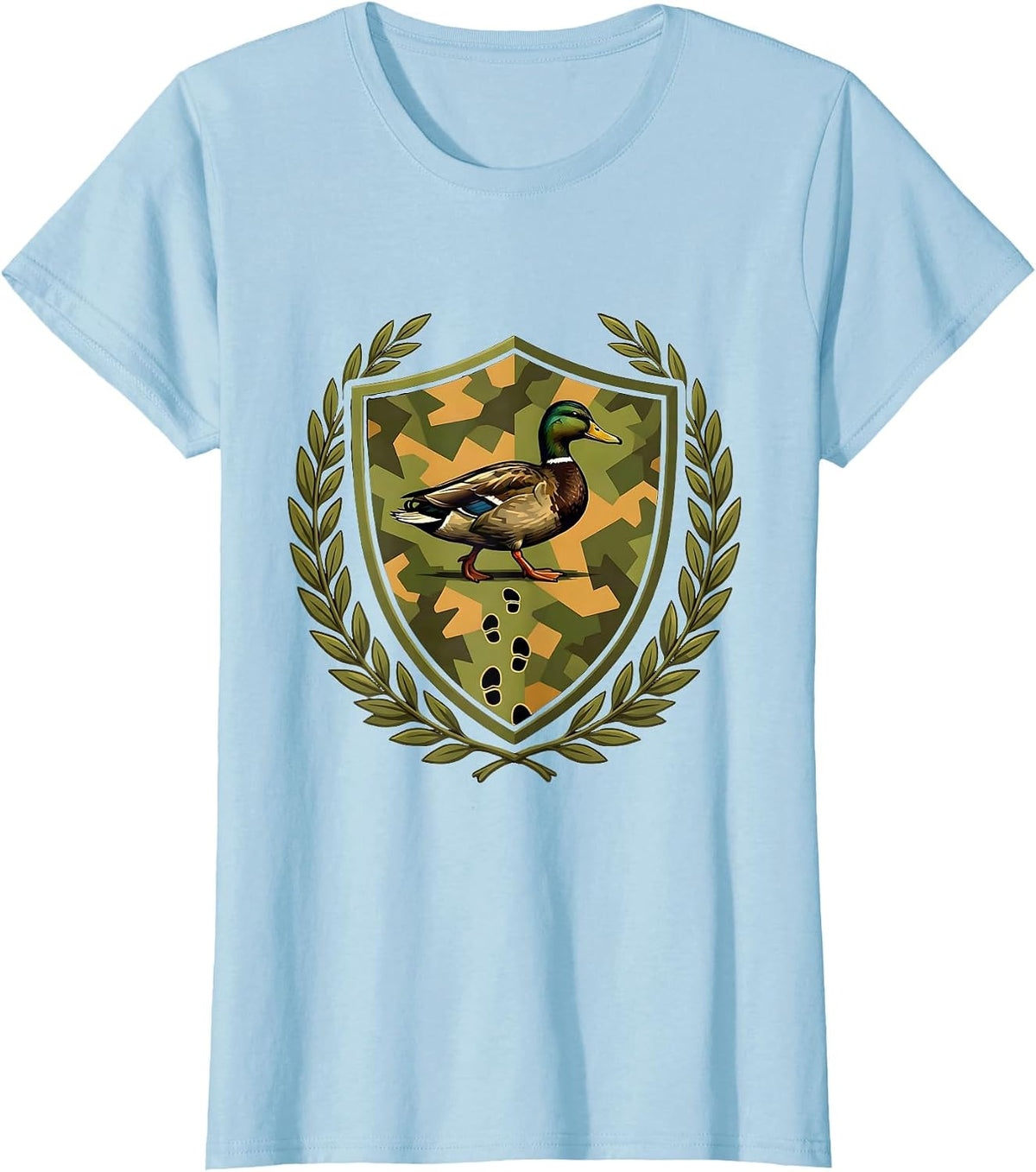 Women's Duck Footprints Camo Hunting Graphic Tee T-Shirt - Baby Blue