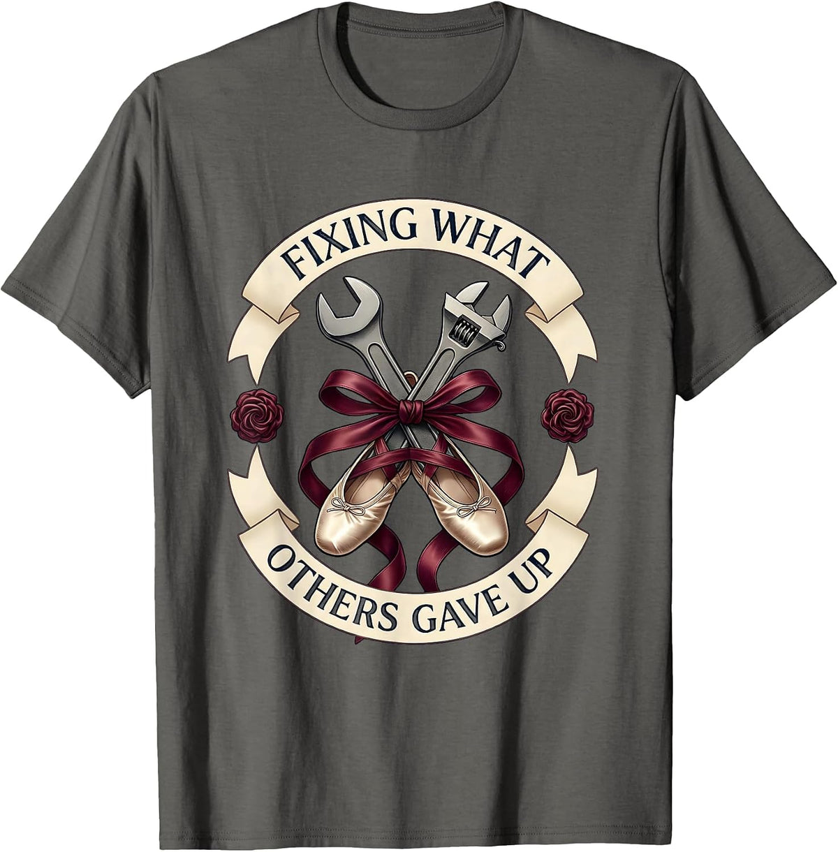 Fixing What Others Gave Up Mechanic Design T-Shirt - Asphalt Grey