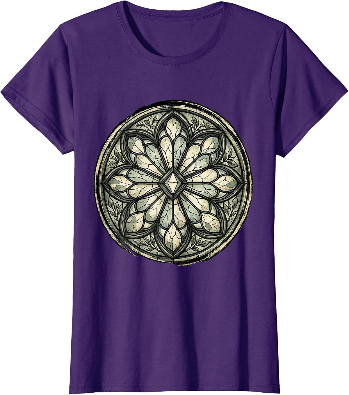 Women's Stained Glass Window Colorful Light Rays Design T-Shirt - Purple