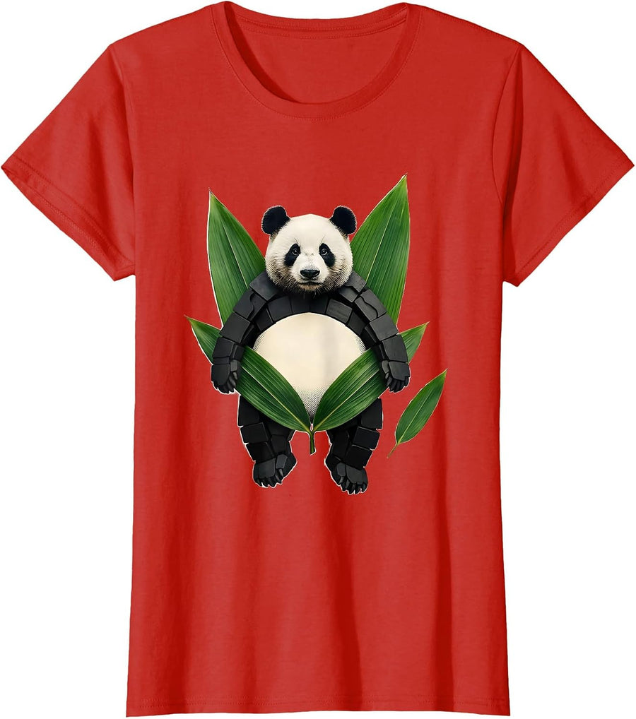 Women's Panda In Bamboo Pocket Funny Animal Lover Humor T-Shirt - Red