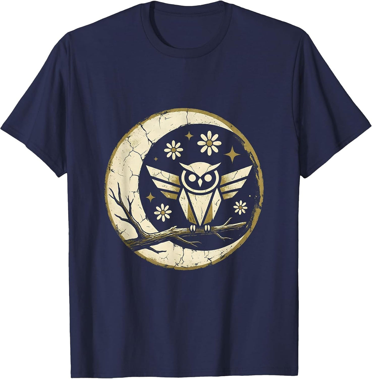 Men's Halloween Owl on Twisted Branch Illustration T-Shirt - Navy Blue