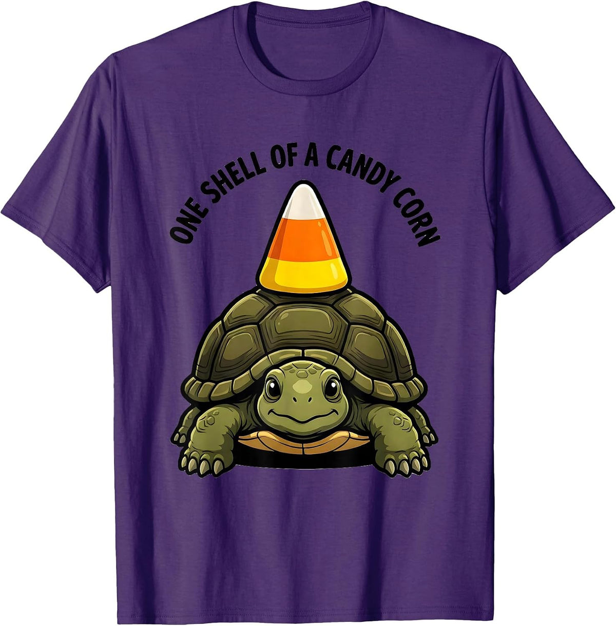 One Shell Of A Candy Corn Cartoon Halloween Costume Turtle T-Shirt - Purple