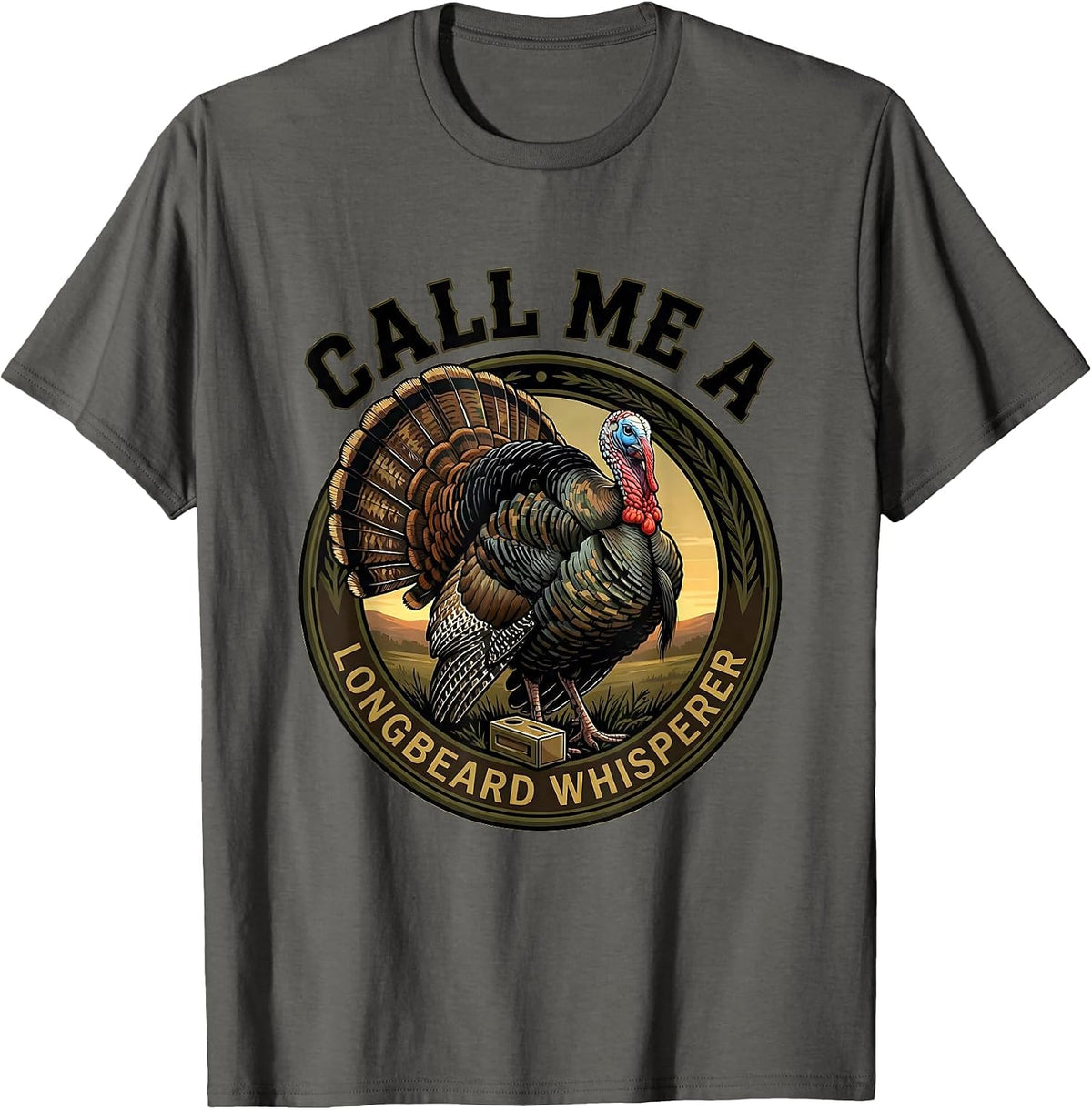 Men's Call Me a Longbeard Whisperer Funny Turkey Hunter Camo T-Shirt - Asphalt Grey
