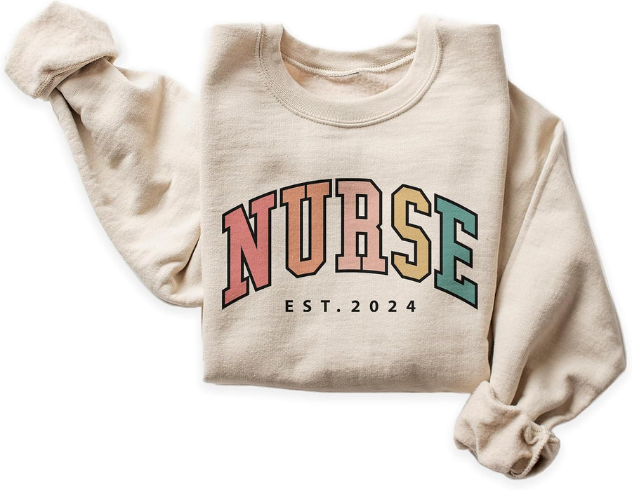 Custom Nurse Colorful Est Sweatshirt, Personalized Nursing School Grad Sweatshirt, Nurse Week, New Nurse Established Gift,