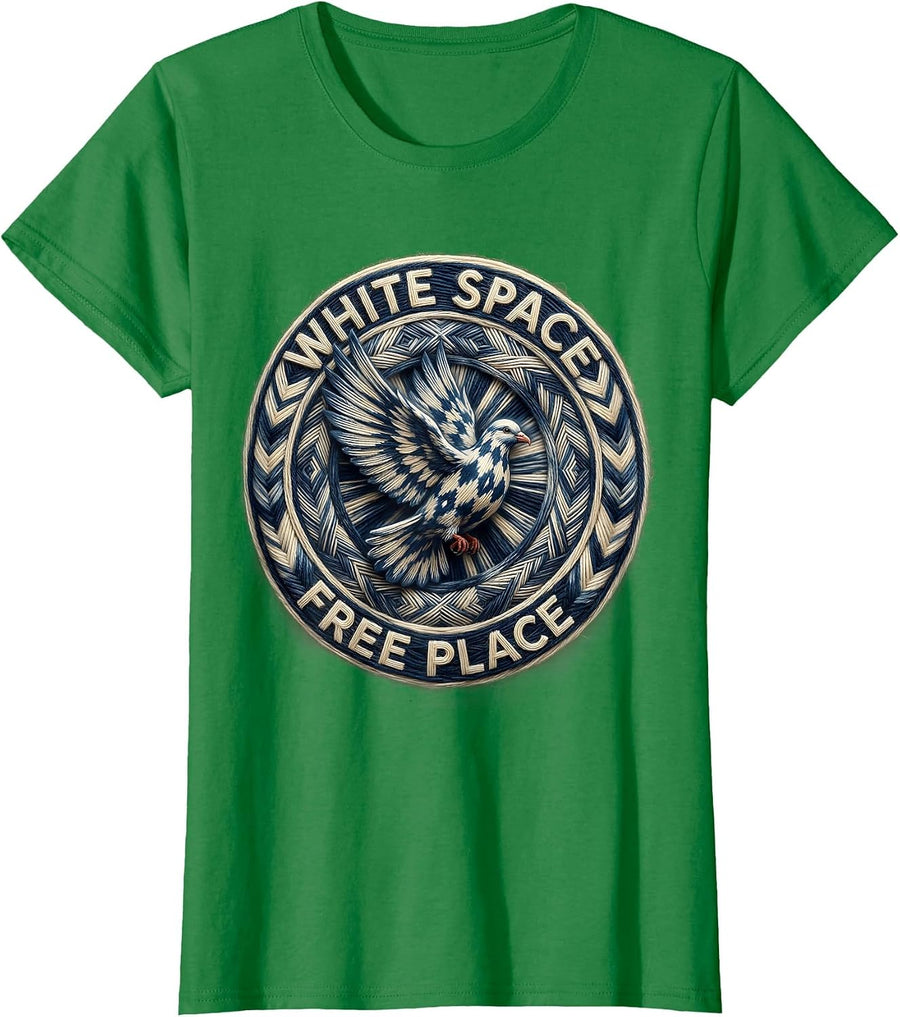 Women's White Freedom White Space Free Place Design T-Shirt - Kelly Green