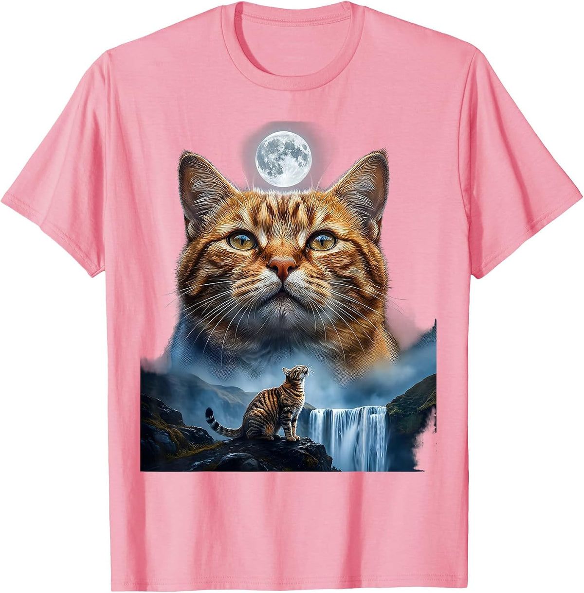Men's Orange Tabby Cat Howling at Moon 90's Retro T-Shirt - Pink