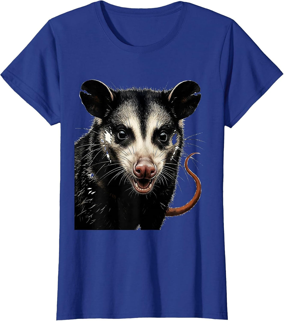 Women's Oversized Opossum Linocut Funny Animal Meme T-Shirt - Royal Blue