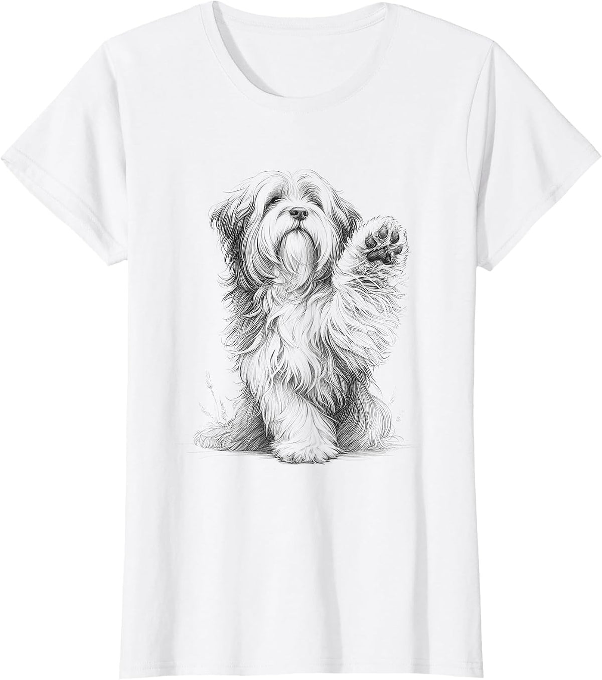 Tibetan Terrier Dog Paw Design T-Shirt - White