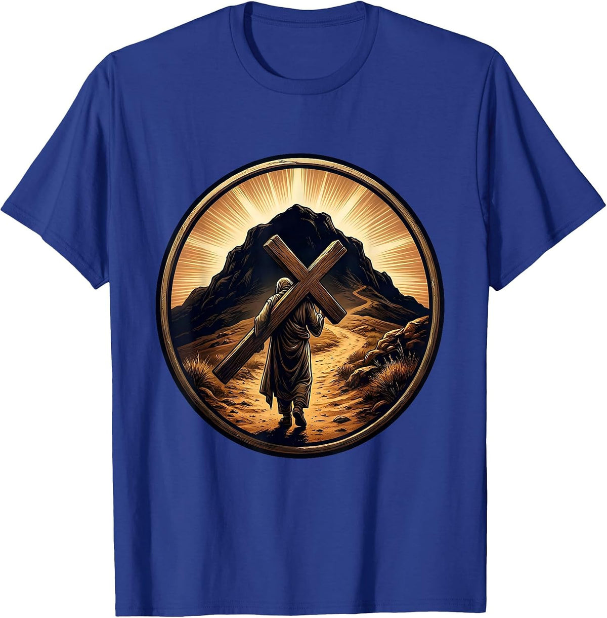 Men's Jesus Carrying Cross to Hilltop Graphic T-Shirt - Royal Blue