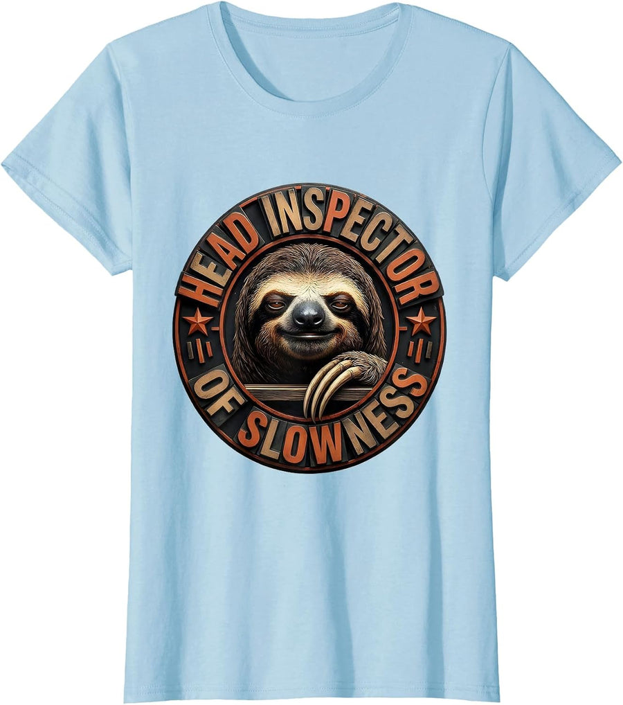 Women's Head Inspector Of Slowness Funny Sloth Lover Gift T-Shirt - Baby Blue