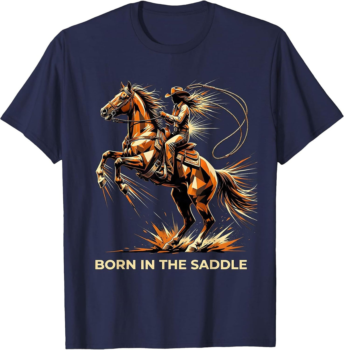Born in the Saddle Girls Western Design T-Shirt - Navy Blue