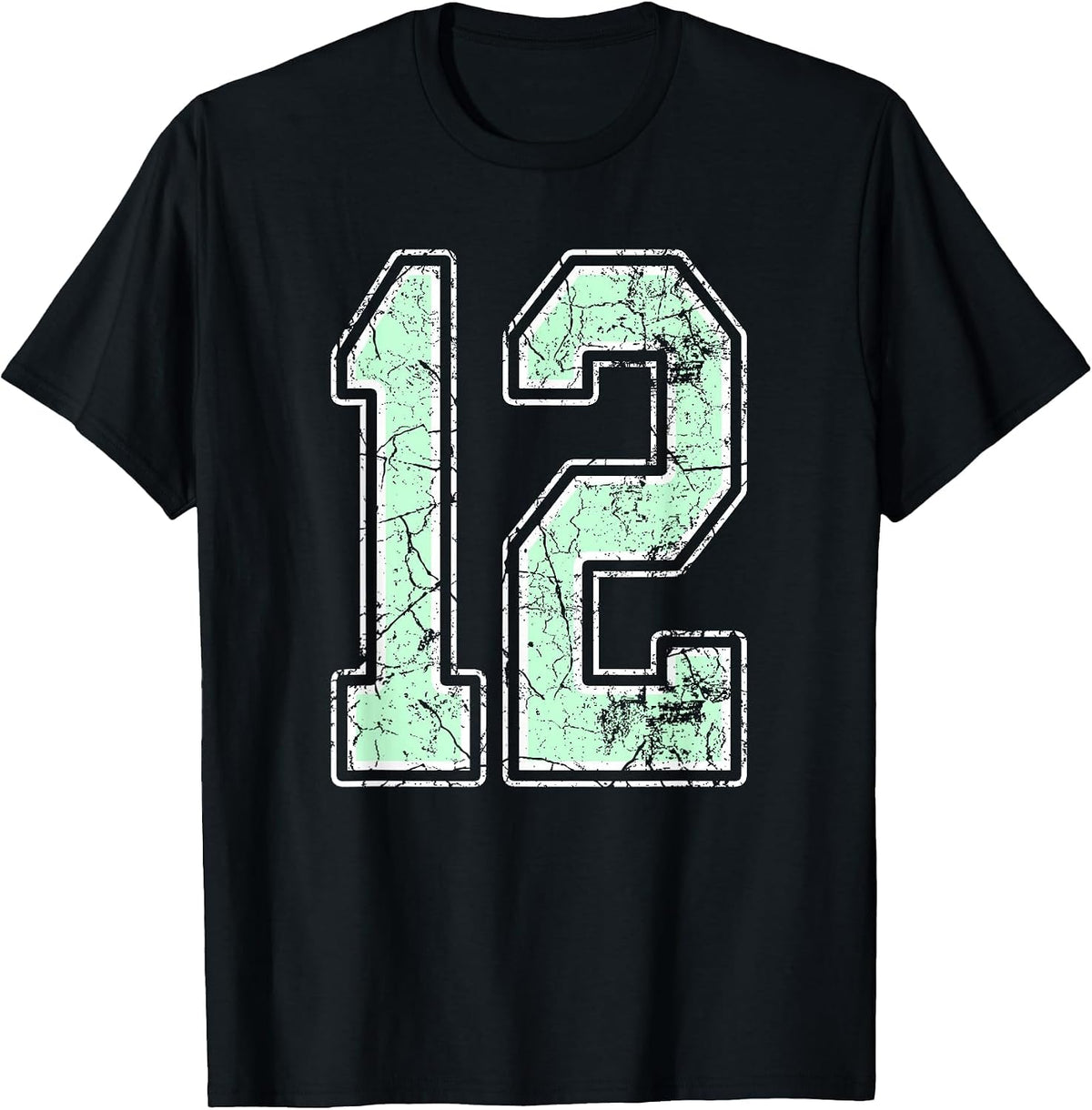 Mint Green White Sports Number 12 Jersey Uniform Player T-Shirt - Black