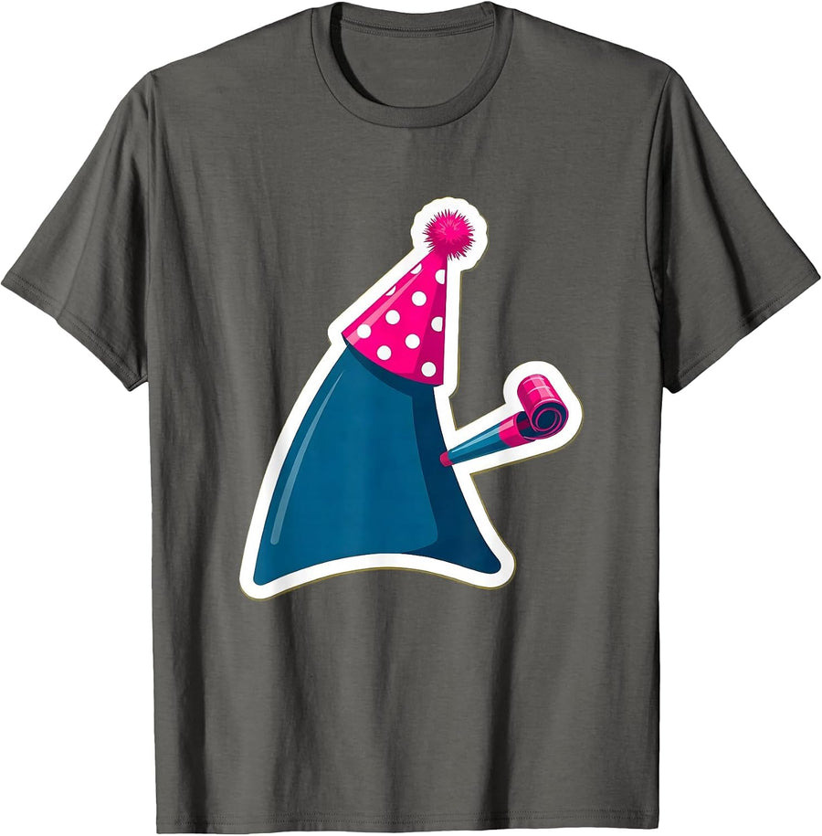 Birthday Shark Fin Party Hat Celebration Design T-Shirt - Asphalt Grey