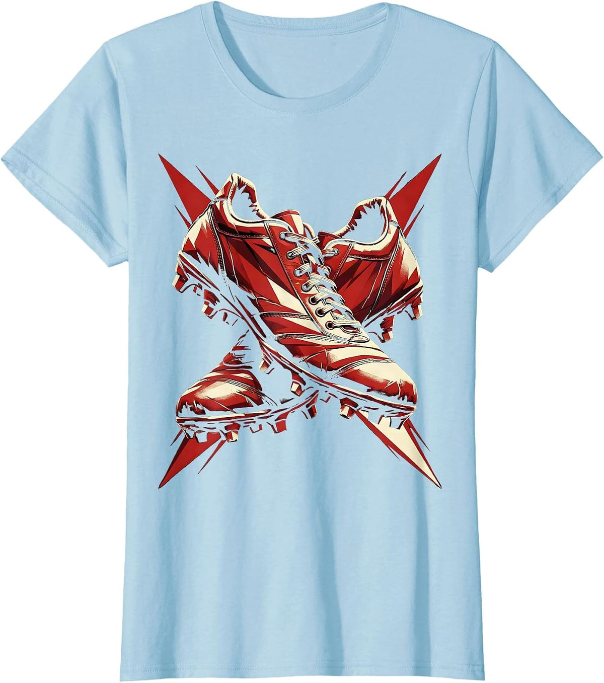Weathered Rugby Boots Crossed Illustration T-Shirt - Baby Blue