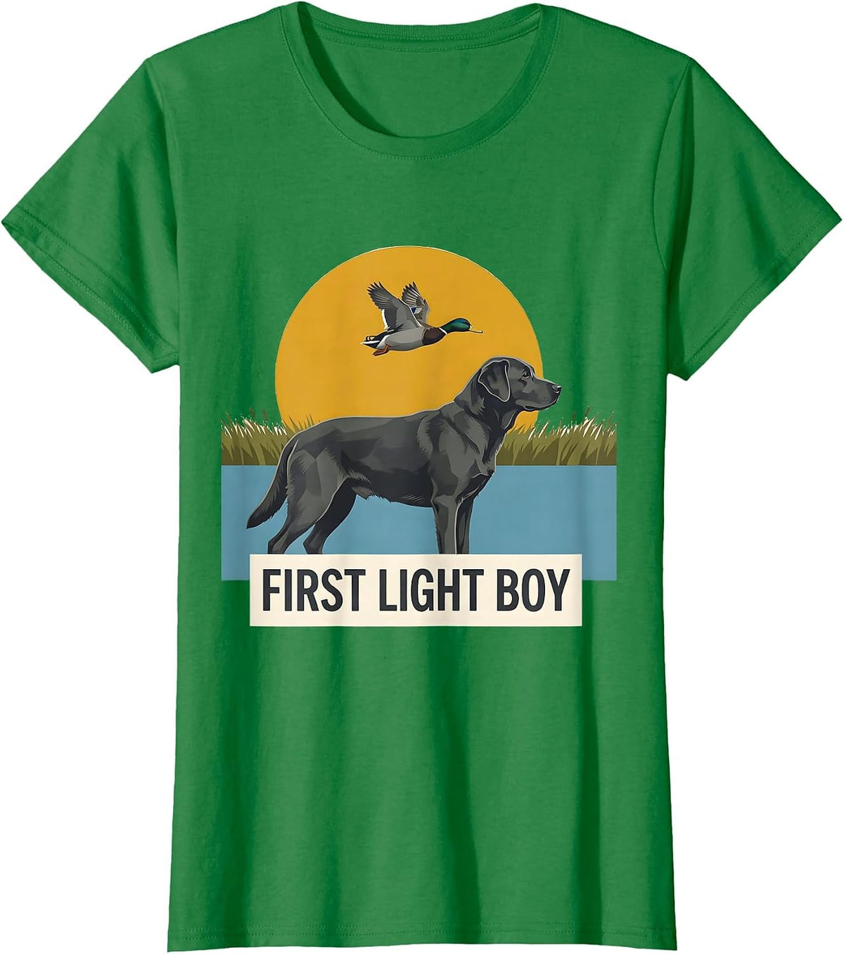 First Light Boy Midcentury Modern Labrador Duck Hunting T-Shirt - Kelly Green