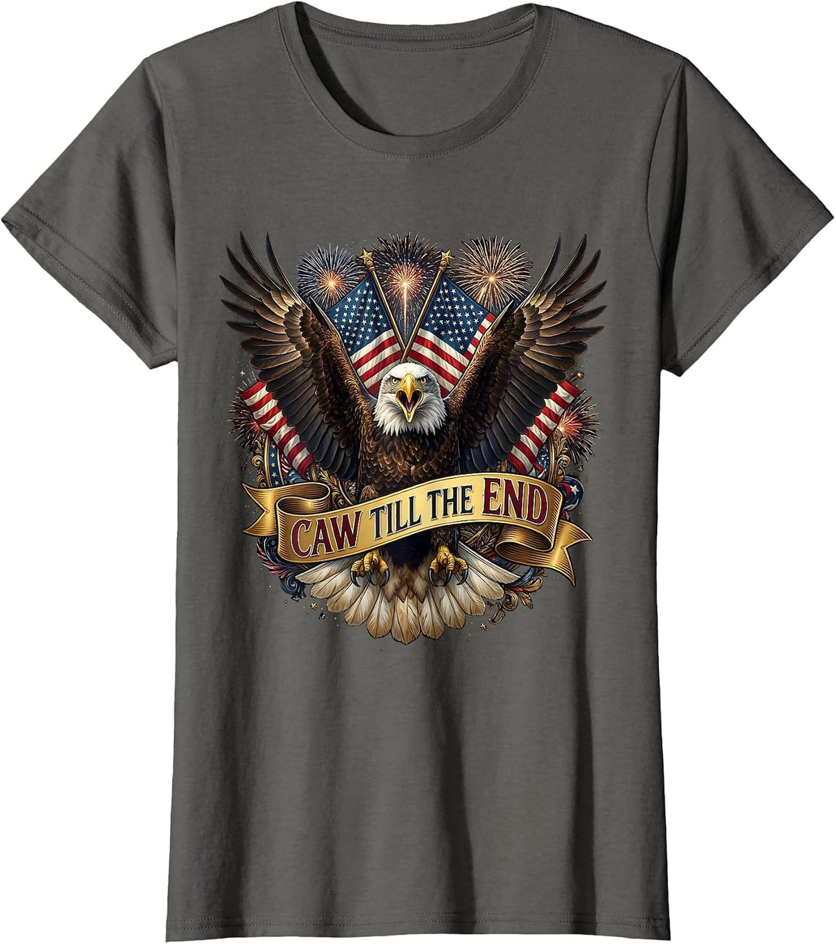 Women's Caw Till The End Crow Lover Design T-Shirt - Asphalt Grey