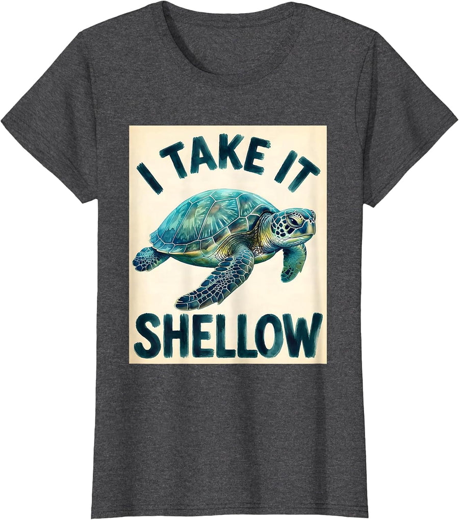 Women's I Take It Shellow Watercolor Sea Turtle Lover Gift T-Shirt - Dark Heather Grey