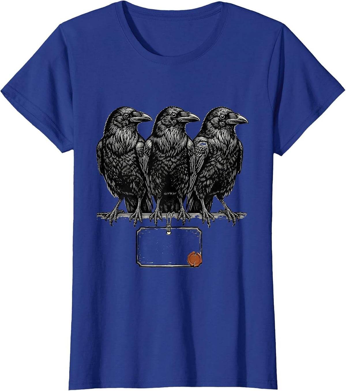 Women's Three Crows Woodcut Dark Humor Gothic Raven Lover T-Shirt - Royal Blue