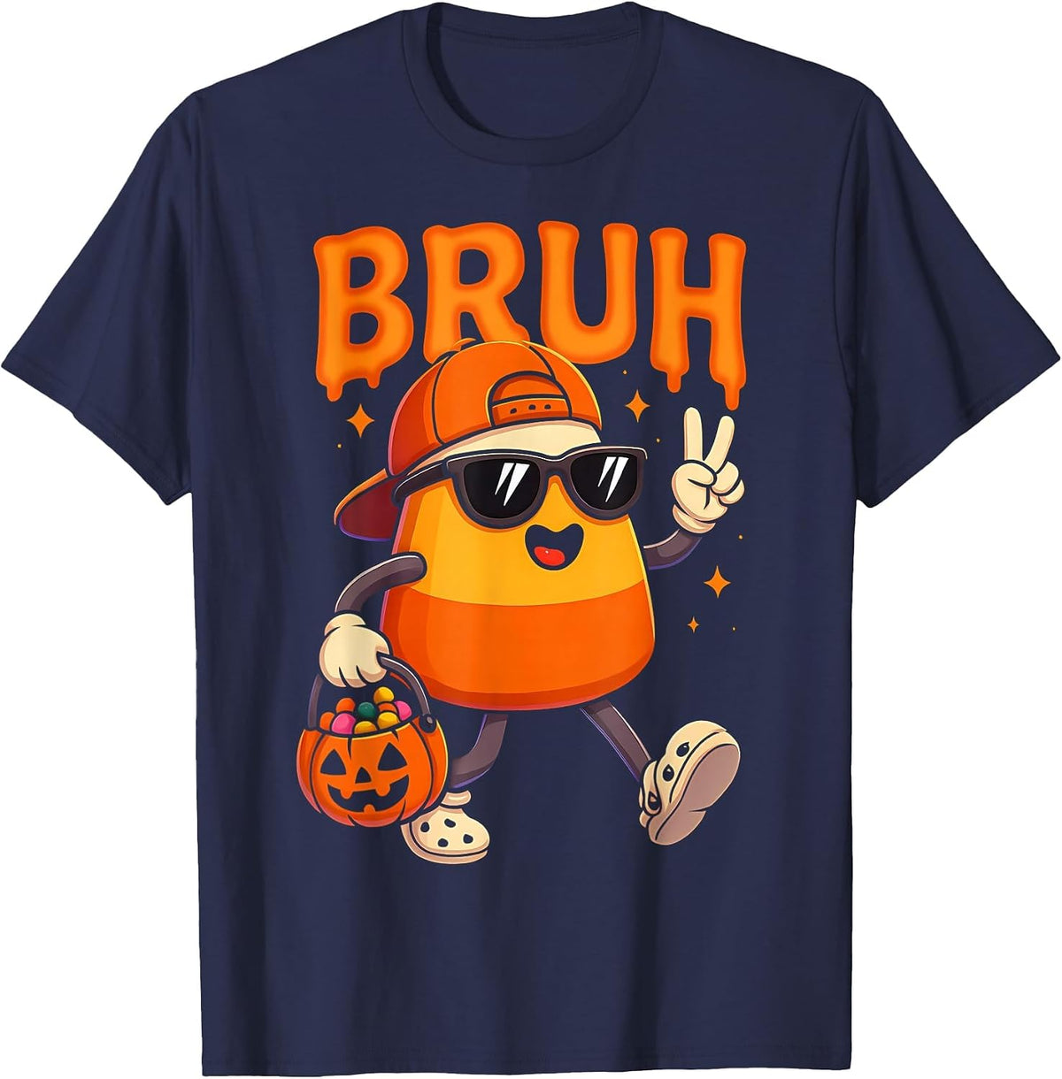 Bruh Halloween Team Candy Corn Trick Or Treat Kids Boy Funny T-Shirt - Navy Blue