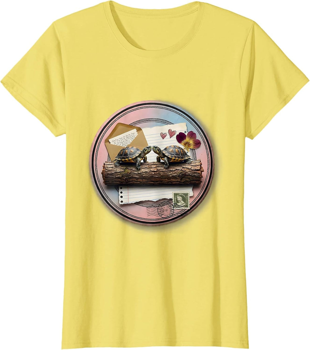 Cute Turtle Couple Nose Touch Love Nature Design T-Shirt - Lemon Yellow