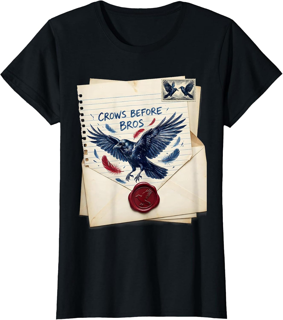 Women's Crows Before Bros Dark Humor Bird Lover Design T-Shirt - Black