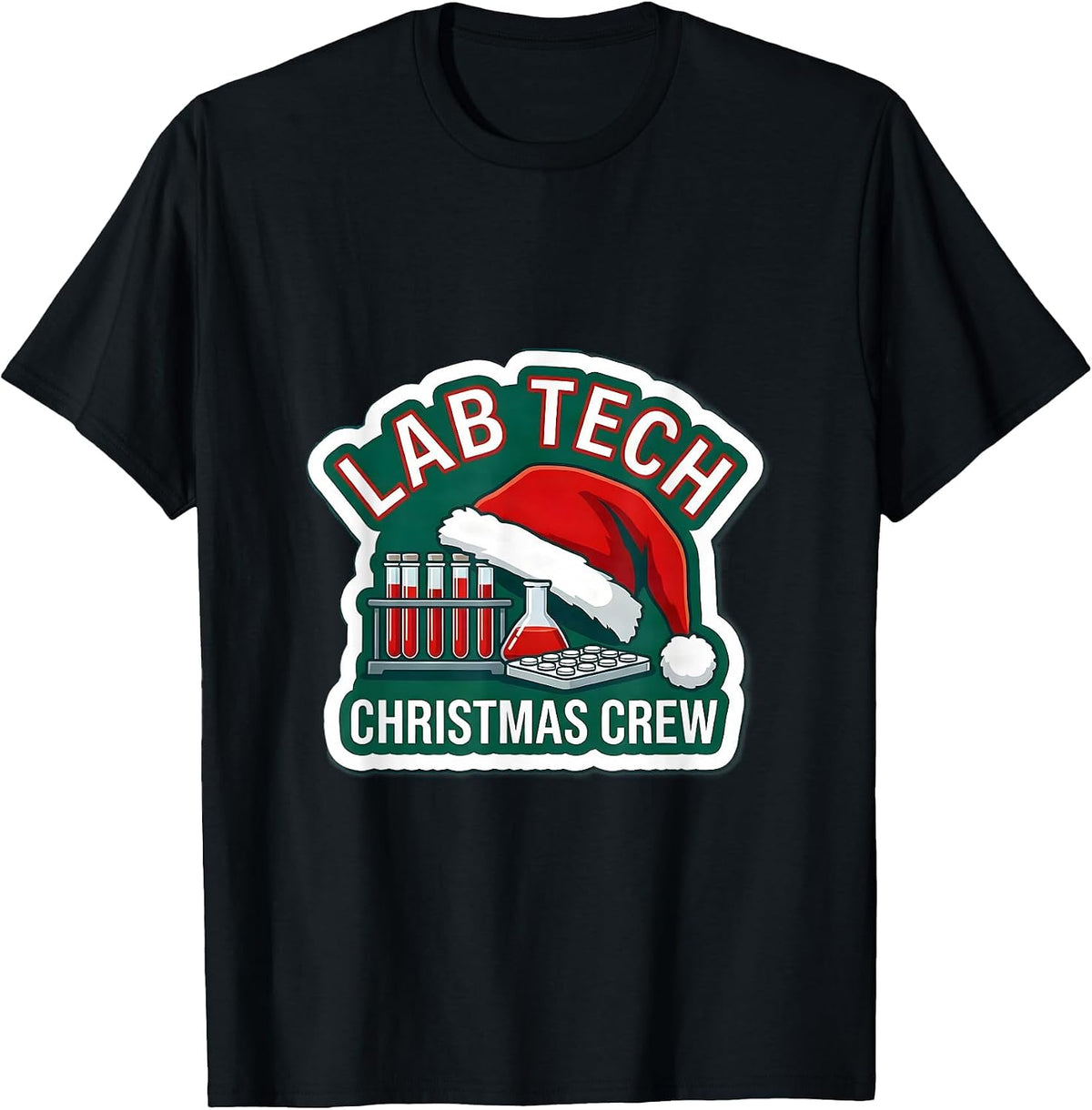 Men's Lab Tech Christmas Crew Funny Pharmacy Technician Holiday T-Shirt - Black